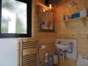 ein Bad mit einem Waschbecken und einem Spiegel in der Unterkunft Morning Mist in Strensall