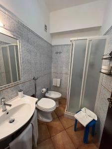 y baño con aseo, lavabo y ducha. en Dormo Da Lia Borgo San Nicola, en Mandra Capreria
