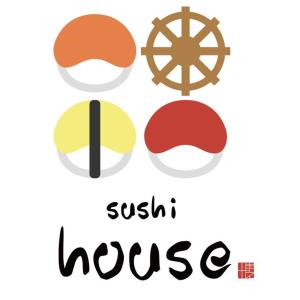 Sushi House في شينغو: مجموعة من شعارات السوشي الأربعة مع الدولاب