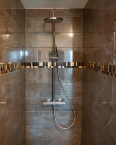 a shower with a shower head in a bathroom at Adéloïa Cottage in Fauverney
