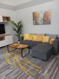 sala de estar con sofá y mesa de centro en Gemini Apartman en Esztergom