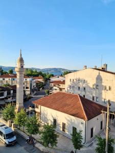 an aerial view of a city with a clock tower at Hotel Ipekyolu in Sapanca