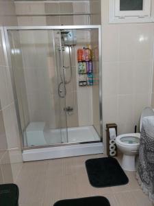 a bathroom with a shower and a toilet at Rize , still close to the port in Cayeli