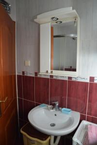 a bathroom with a white sink and a mirror at Apartmani Previja in Berane