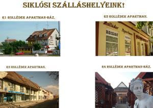 a collage of photos of a town with a statue at R1 Rolléder Apartman-ház in Siklós