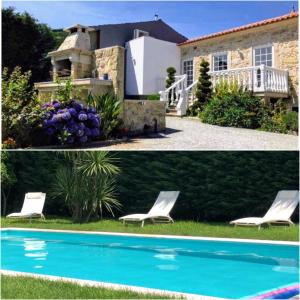 dos fotos de una casa y una piscina en Casa Pedro e Inês, en Viana do Castelo