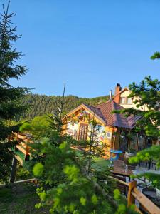 a large house with trees in front of it at Cabana Edelweiss in Lupeni