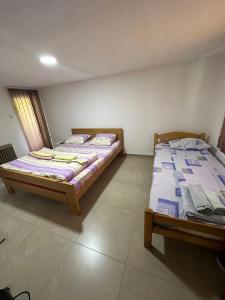 two twin beds in a room withthritisthritisthritisthritisthritisthritisthritisthritisthritis at ŽUBOR VRELA in Despotovac