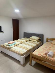 two beds sitting next to each other in a bedroom at ŽUBOR VRELA in Despotovac