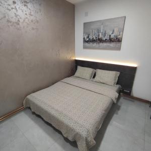 1 cama en un dormitorio con una pintura en la pared en Studia ANIKS, en Soko Banja