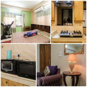 eine Collage mit Bildern einer Küche und einem Wohnzimmer in der Unterkunft Ur Homestay Luxury in Dhaka