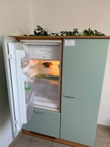 - un réfrigérateur avec une porte ouverte avec de la nourriture à l'intérieur dans l'établissement Apartment Regina, schnelles Internet, à Knittelfeld