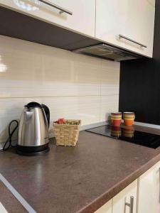 a kitchen with a tea kettle on a counter at Family friendly home w/ Free Parking & fast WiFi in Skopje