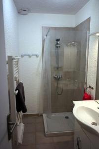La salle de bains est pourvue d'une douche et d'un lavabo. dans l'établissement Appartement n°31 Uzès centre, à Uzès