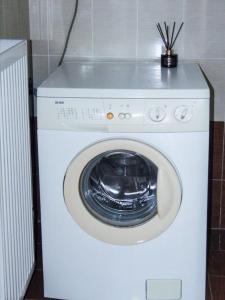 a white washer and dryer with a plant on top at The Orange Cactus in Sparti