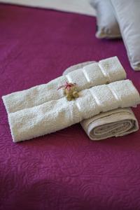 Una toalla enrollada en una cama con una toalla en Villa Sea of Dreams, en Vodice