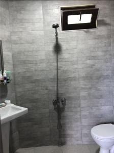 W łazience znajduje się prysznic, toaleta i umywalka. w obiekcie Villa Kolkhi w mieście Kvariati