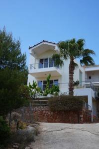 歌科斯的住宿－The Sea Star - Korfos Sea View Villa，前面有棕榈树的白色房子