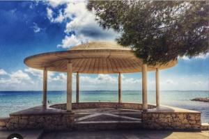 einen Pavillon am Strand mit dem Meer in der Unterkunft Frente mar, piscina, Delta in Alcanar