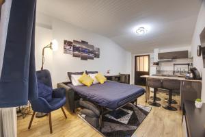 een woonkamer met een bed en een keuken bij Appart cosy Avignon intra-muros - WIFI TV Netflix in Avignon