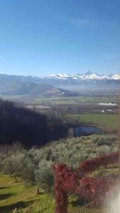 a view of a field with mountains in the background at Peaceful Luxury Farmhouse - Stunning Alps Views in Saluzzo