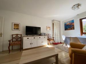 Apartamento Los Chopos في سانتاندير: غرفة معيشة مع تلفزيون بشاشة مسطحة على خزانة