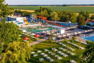 an aerial view of a water park with a water slide at Hotel Hviezda in Diakovce