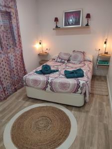 1 dormitorio con cama y alfombra en casa Lia, en La Barca de la Florida