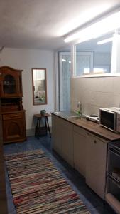 a kitchen with a counter top and a microwave at Gästeapartment Brachelen in Hückelhoven