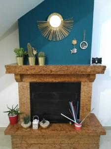 a fireplace with potted plants on top of it at B&B “il Pellicano” in Policoro