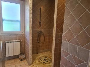 a bathroom with a shower with a window at Le Kallisté in Vaison-la-Romaine