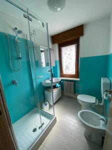 a bathroom with a shower and a toilet and a sink at Chez Carlo 2.0 in Aosta