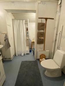 łazienka z toaletą i umywalką w obiekcie Flakaberget 15 w mieście Lycksele