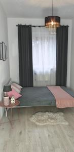 um quarto com uma cama grande e uma janela em Zielona Ostoja em Borne Sulinowo