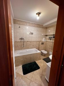 a bathroom with a tub and a toilet at Apartmán MW in Poprad