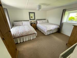 a bedroom with two beds and a window at Anne’s Thatched Cottage in Kilcar