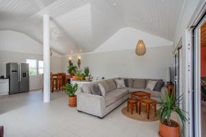ein Wohnzimmer mit einem Sofa und einer Küche in der Unterkunft Tranquil Retreat in Willemstad