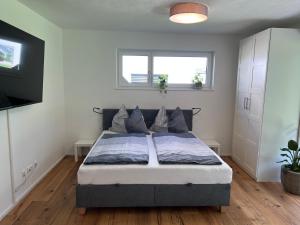 Lenzing的住宿－PR Arpartment，一间卧室配有一张床和一台平面电视