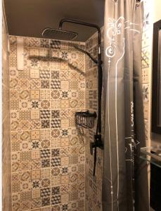 a shower in a bathroom with a tiled wall at La Vignalié 