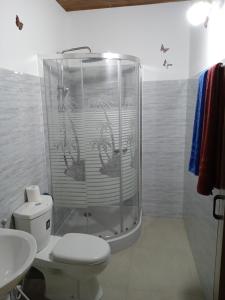a bathroom with a shower and a toilet and a sink at Colombo Airport-Transit-Villa Butterfly Stay Guesthouse in Katunayake