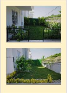 dos fotos de un patio con una valla y una casa en فيلا باطلالة بانورامية على البحر وقريبة من المركز, en Yalova