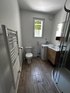 a bathroom with a toilet and a sink and a window at Appartement, Mussidan in Mussidan