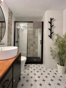 トレモリノスにあるTorre de la Roca INDUSTRIAL69のバスルーム(洗面台、トイレ、シャワー付)
