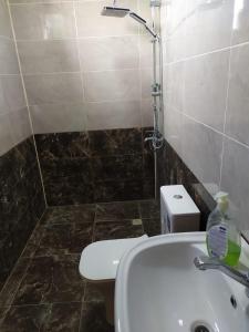 a bathroom with a white toilet and a sink at Villa in Nakhchivan city, Azerbaijan in Naxçıvan