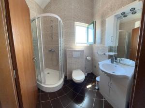 a bathroom with a shower toilet and a sink at Apartments Pisačić in Bibinje