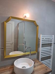 a bathroom with a sink and a large mirror at VILLULA in Gien