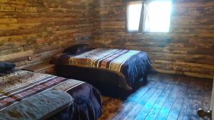 - une chambre avec 2 lits dans une cabane en rondins dans l'établissement Cabaña cruz verde, à Pinal de Amoles