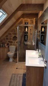 Buron isolé sur l'Aubrac في لاغيول: حمام مع دش ومغسلة ومرحاض