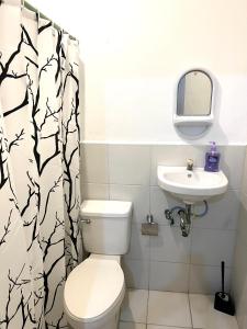 La salle de bains est pourvue de toilettes et d'un lavabo. dans l'établissement Aldea Vacation Home, à Sibulan