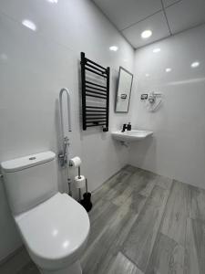 a white bathroom with a toilet and a sink at CH TANEZ CAROLINA a in Madrid